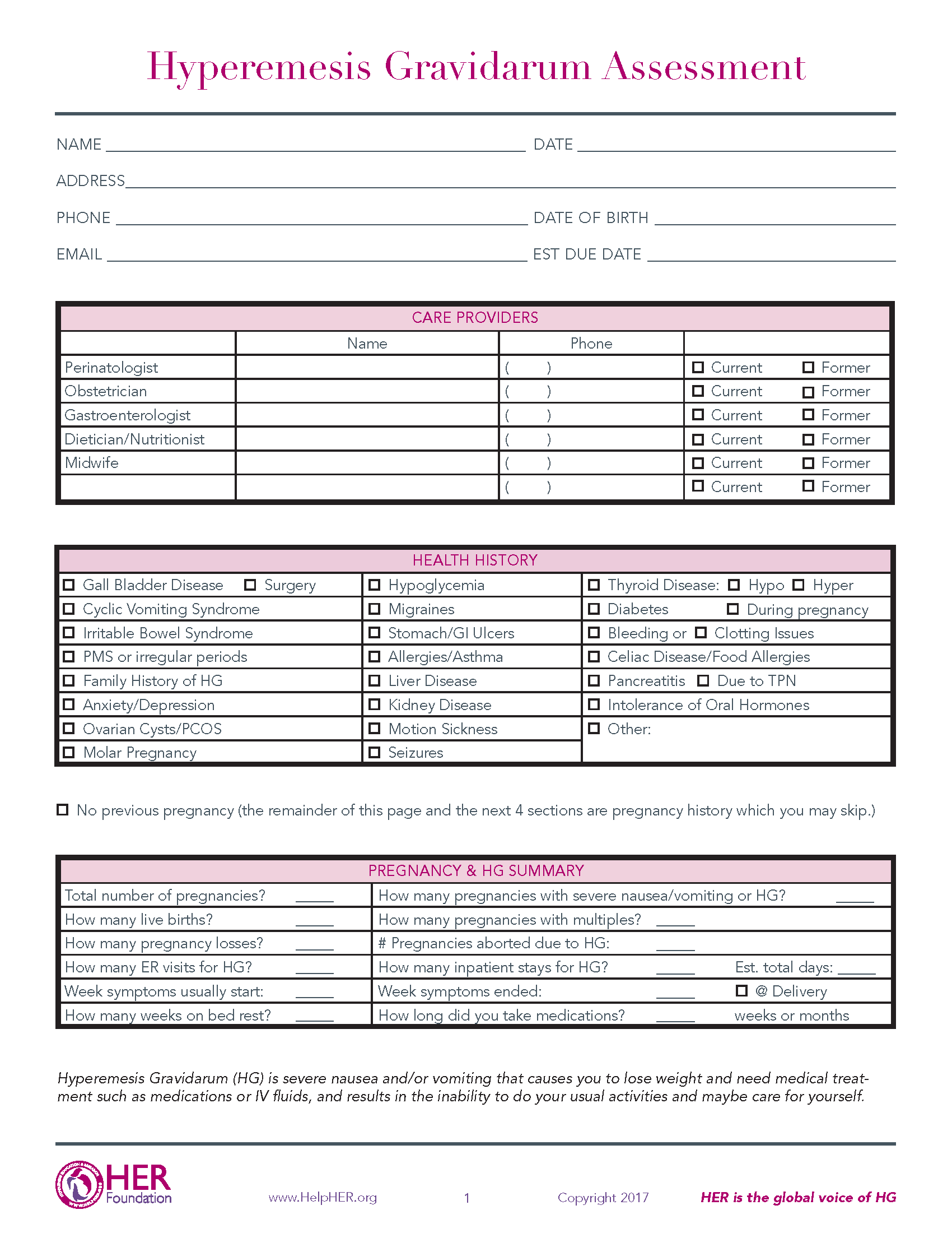HG Assessment forms P1