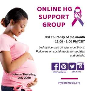 pregnant woman smiling down at her belly with information about support group that repeats what is in the text of the post